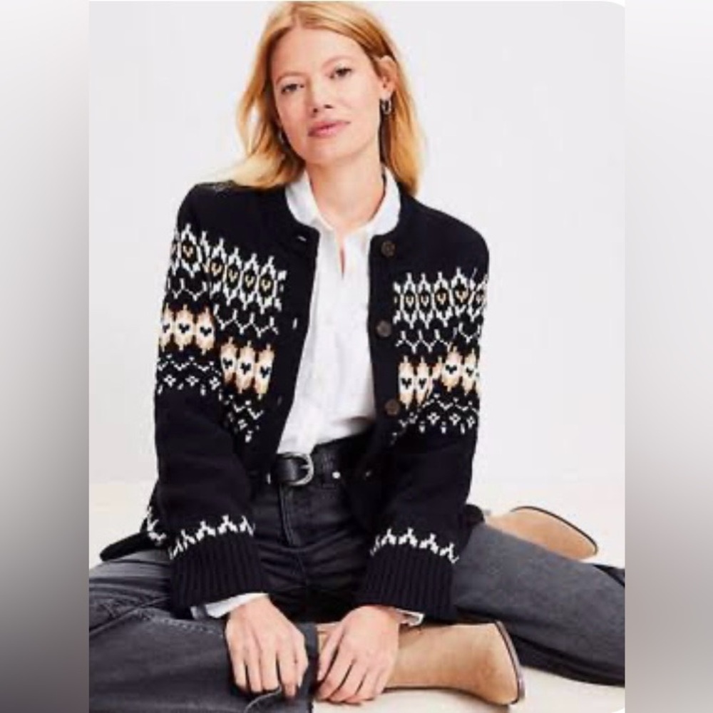 LOFT Black Fair Isle Cardigan